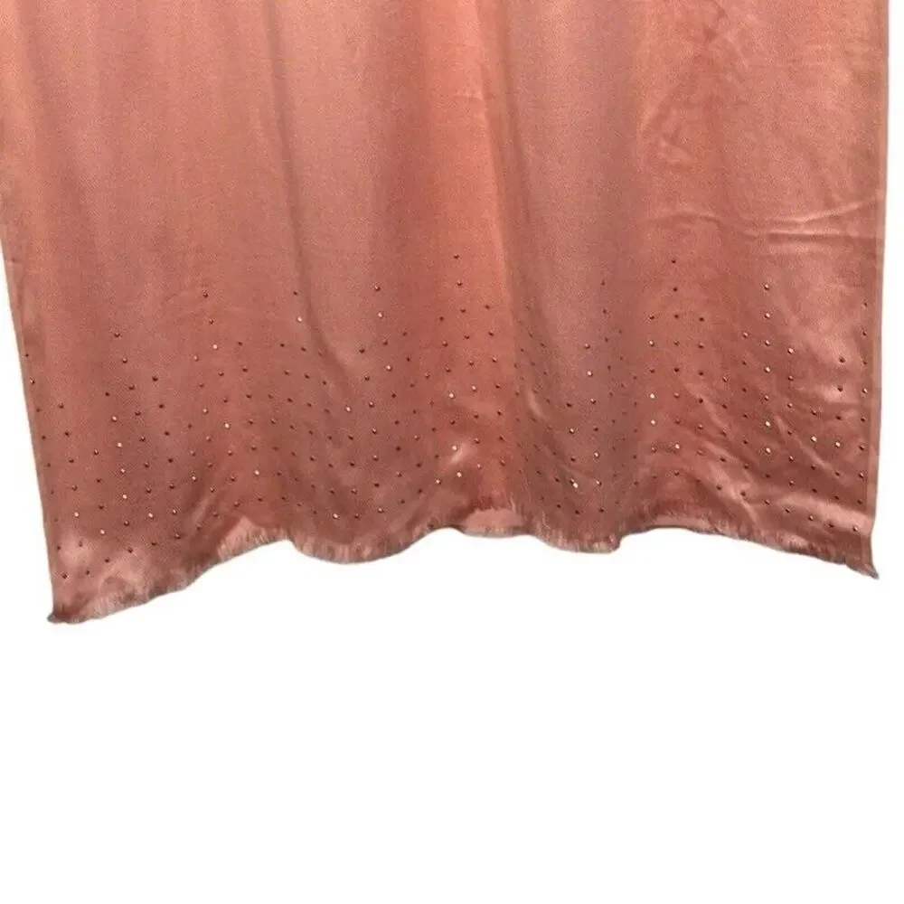 INC Satin Scarf Peach Rectangle Gold Studs Raw Hem Rayon Elegant Glam NWT